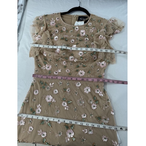 NEW $538 Mac Duggal‎ [ 6 ] Embellished High Neck Flutter Sleeve Gown Nude - Picture 3 of 14